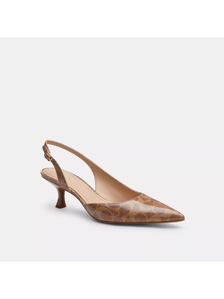 Coach Roxanne Sig Pump Slingback Women's Size 5.5 Tan Canvas Buckle Strap Cap43